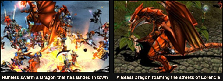 The Mu Online Dragon Raid event with players fighting a Beast Dragon in town
