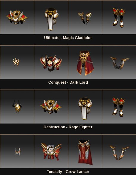 Blood Angel mastery sets for Magic Gladiator, Dark Lord, Rage Fighter and Grow Lancer