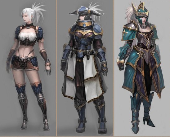 Grow Lancer concept art showing the starting look and two armour tiers