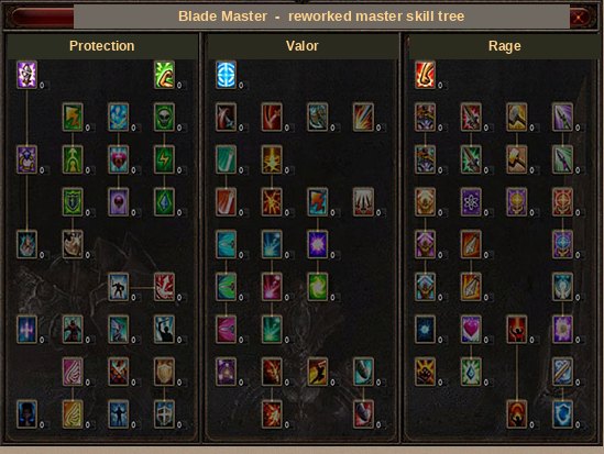 The reworked master skill tree in the new interface, Blade Master shown