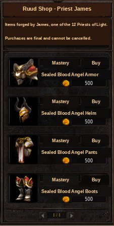 The Ruud shop window selling sealed Blood Angel set pieces for 500 Ruud each