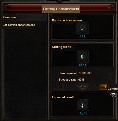 The earring enhancement window at the Chaos Goblin