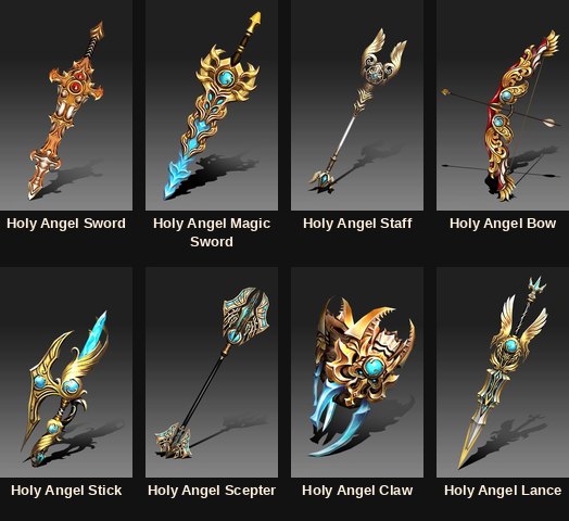 The eight Holy Angel mastery weapons
