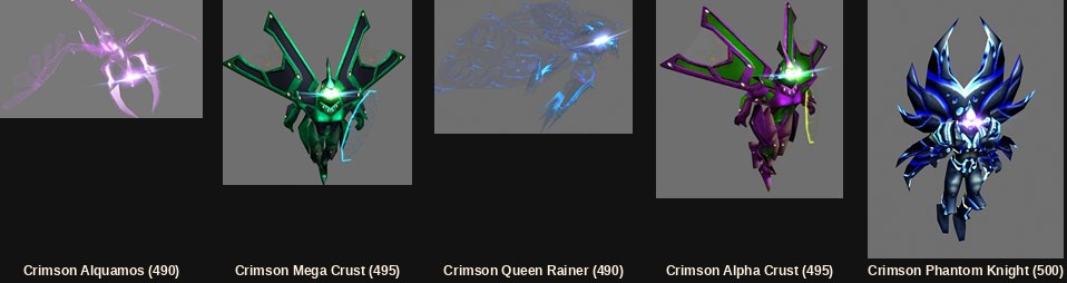 The five Crimson Icarus monsters