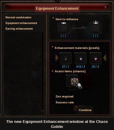 The new Equipment Enhancement window at the Chaos Goblin