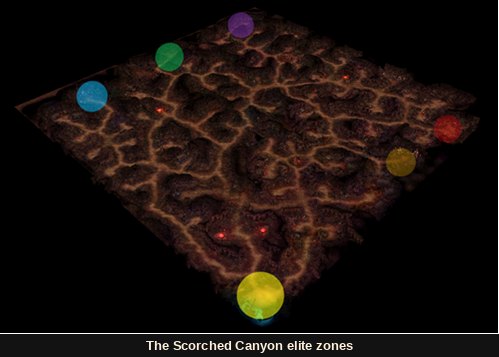 The Scorched Canyon elite zones marked on the map