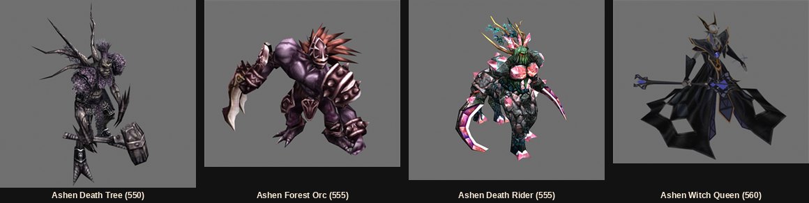 The four Ashen Aida monsters