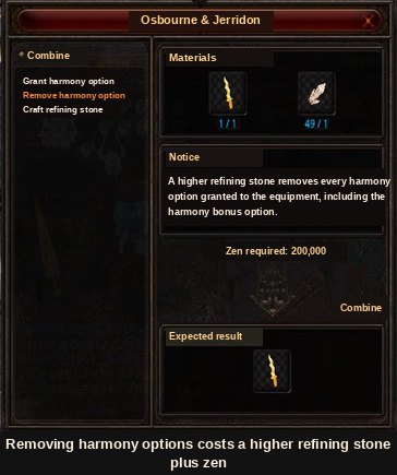 Removing harmony options