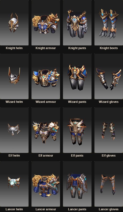 Roaring Manticore armour pieces for four of the classes