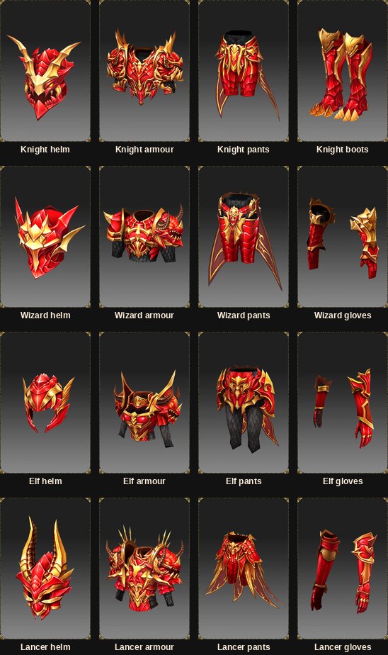 Crimson Flame Apocalypse armour for four of the classes