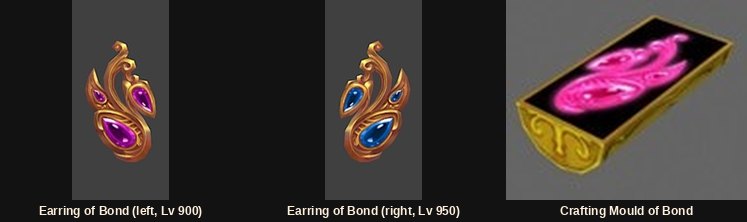 The Earring of Bond, left and right, with its crafting mould