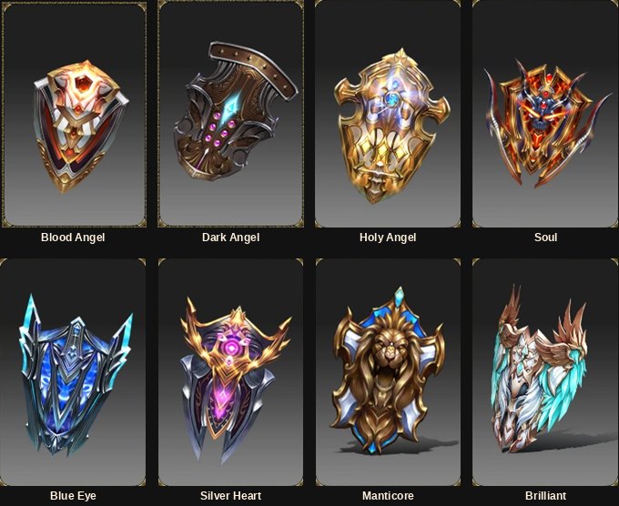 The eight Mastery Lancer Shields