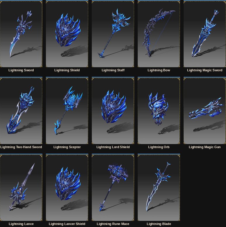 The 10th mastery Lightning weapons and shields
