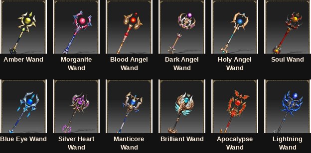 Alchemist wands from Amber to Lightning in Mu Online Season 20
