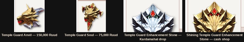 Temple Guard Anvil, Soul and the two Legendary enhancement stones