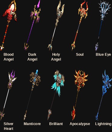 The ten Magic Gladiator Mastery Magic Staffs added in Mu Online Season 21
