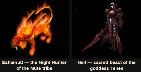 Sahamutt and Neil, the Summoner's contracted beasts in Mu Online