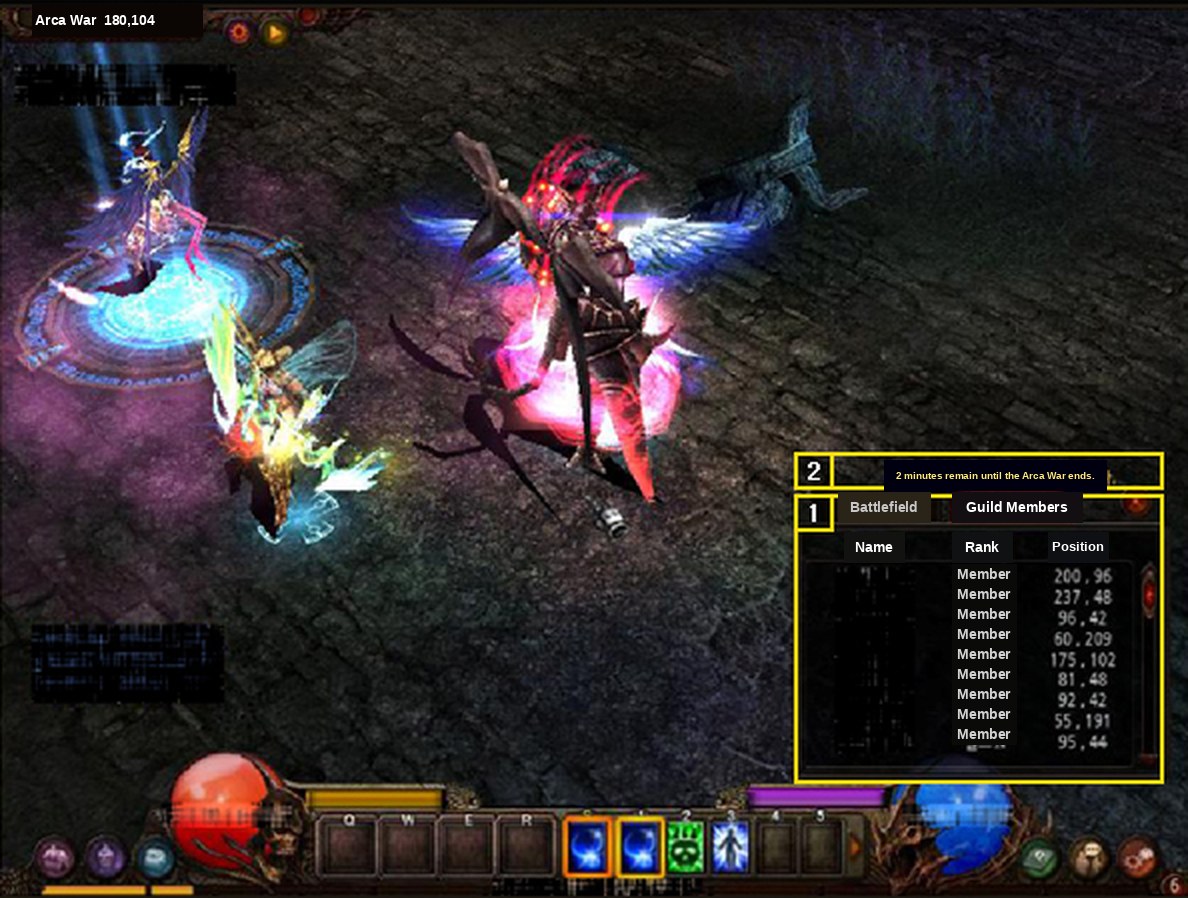 The new Arca War progress UI on the Acheron map in Mu Online