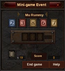 Mu Rummy minigame board