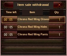 The item sale withdrawal window listing recently sold items that can be bought back