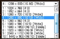 The launcher resolution list with widescreen modes up to 2048x1152